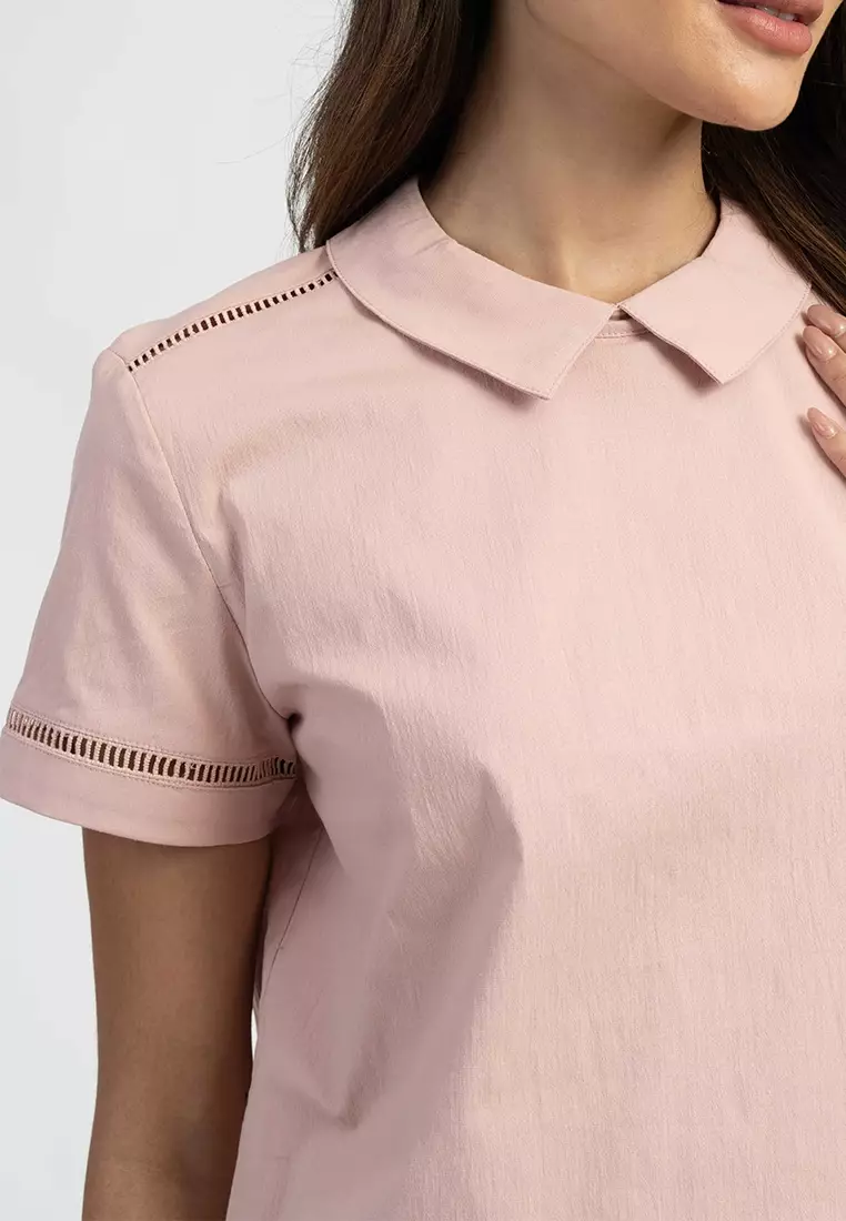 Zeya Peter Pan Collar Top with Eyelet Trim