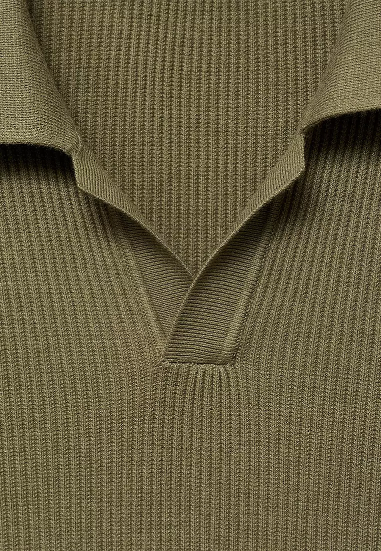 Cotton-Blend Ribbed Polo Sweater
