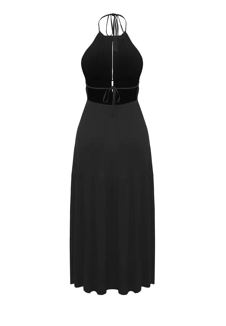 Black Oversize Maxi Knitted Beach Dress Tbess25El00123