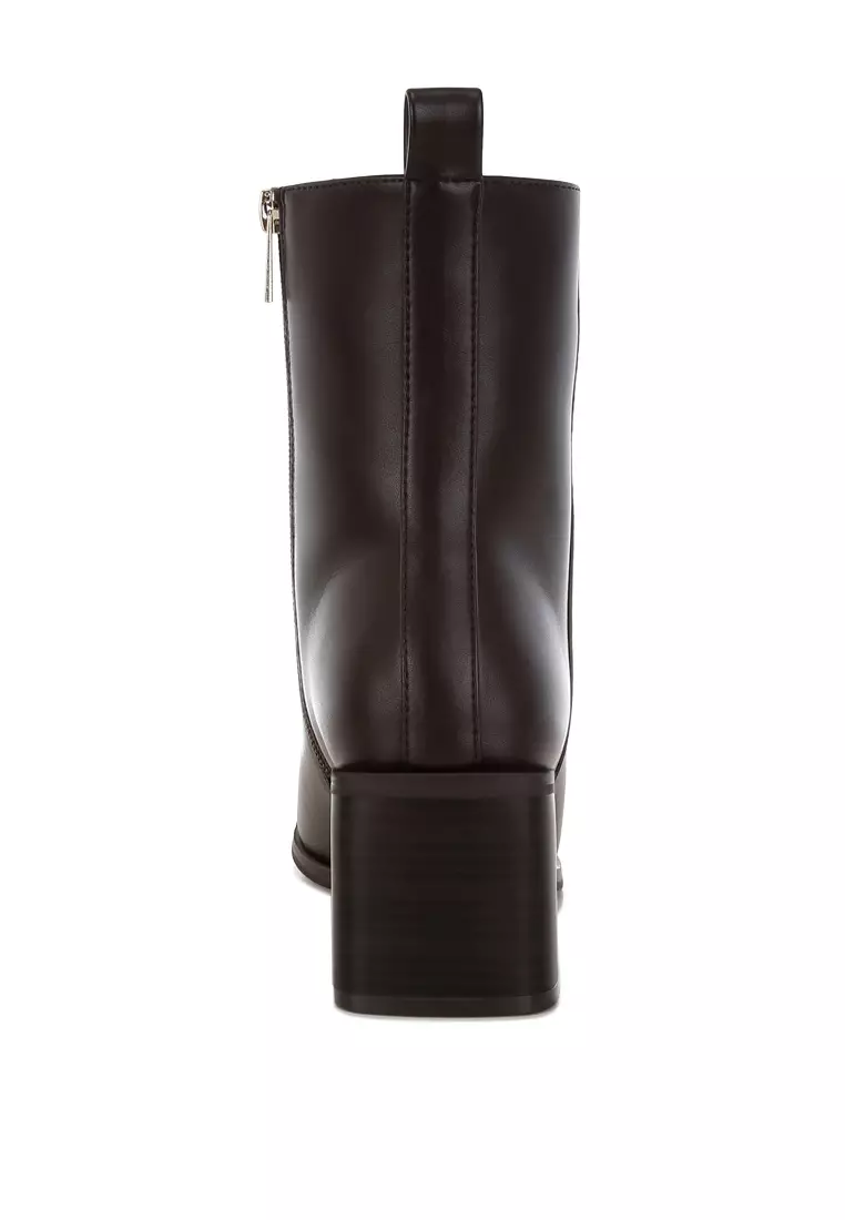 Square Toe Faux Leather Boots in Chocolate