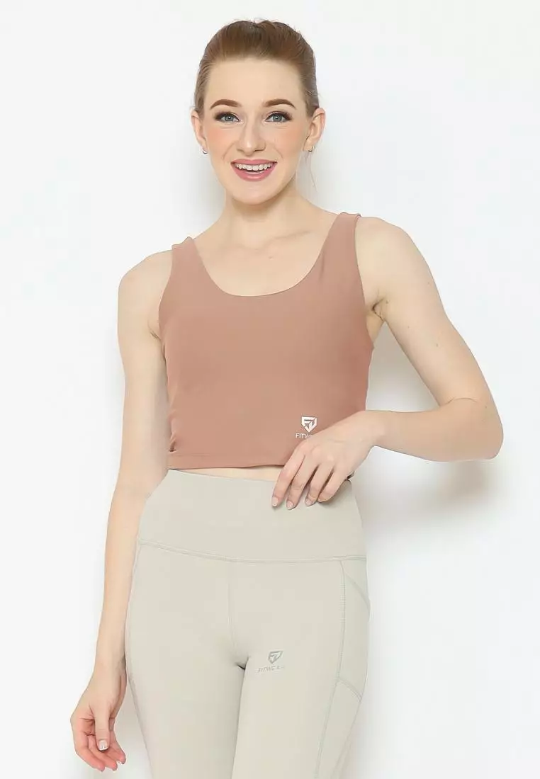 Fitwear - SportBra Croptop Olahraga Wanita EVELYNE [2IN1 PLAIN] - DUSTY PINK