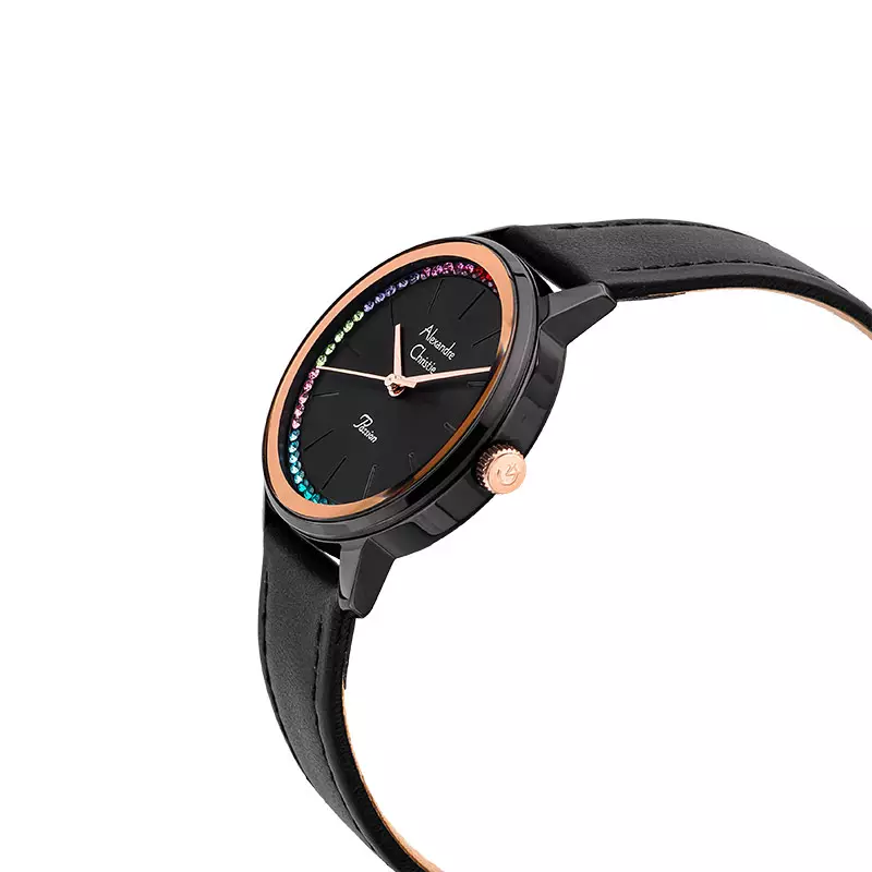 Jam Tangan Wanita Alexandre Christie Passion AC 2A06 LH LBRBA Black Dial Black Leather Strap