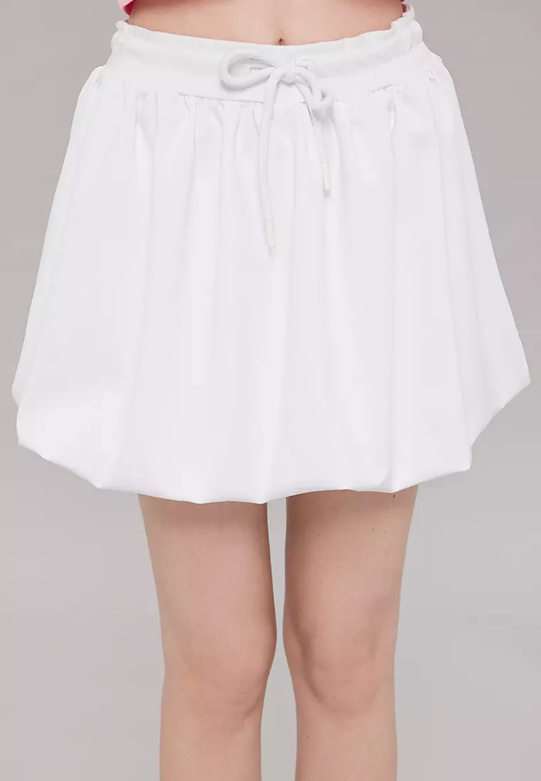 White Lace-Up Waist Balloon Mini Skirt