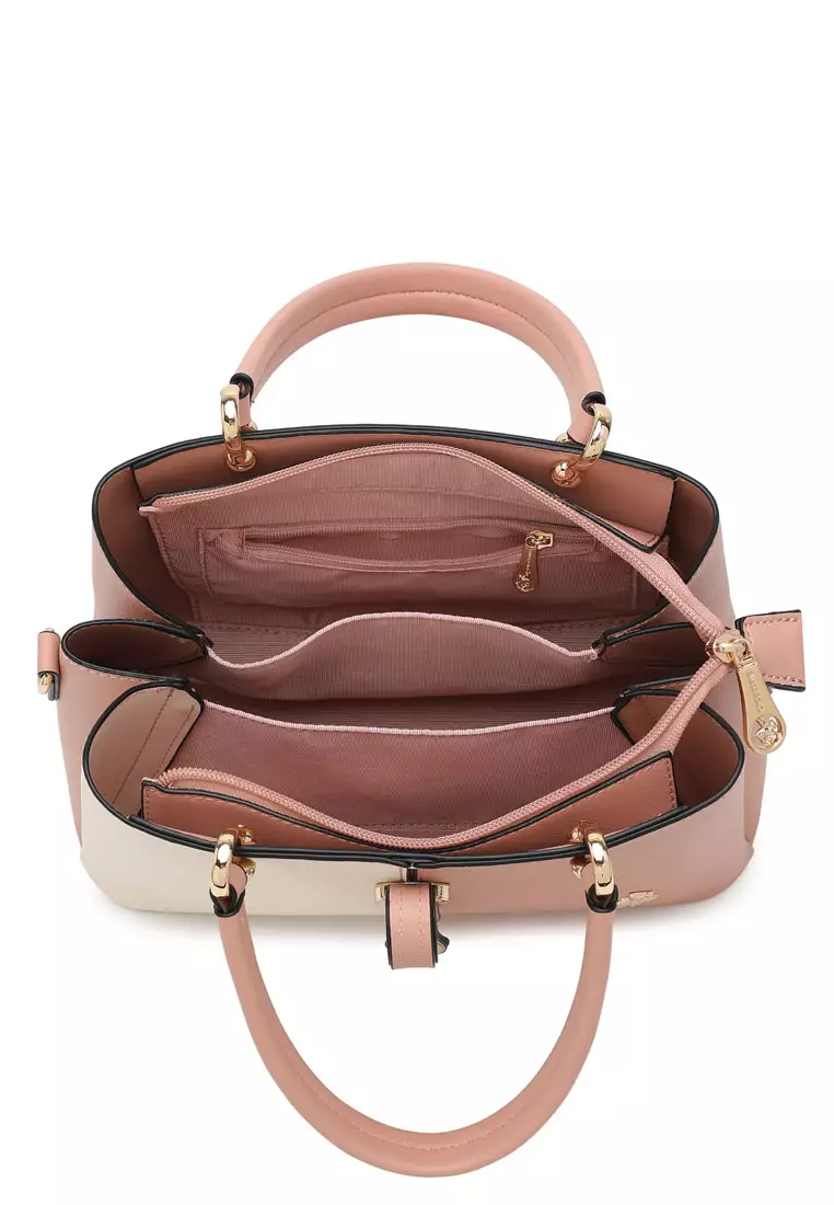 Women's Contrast Top Handle Bag / Shoulder Bag / Crossbody Bag - Pink