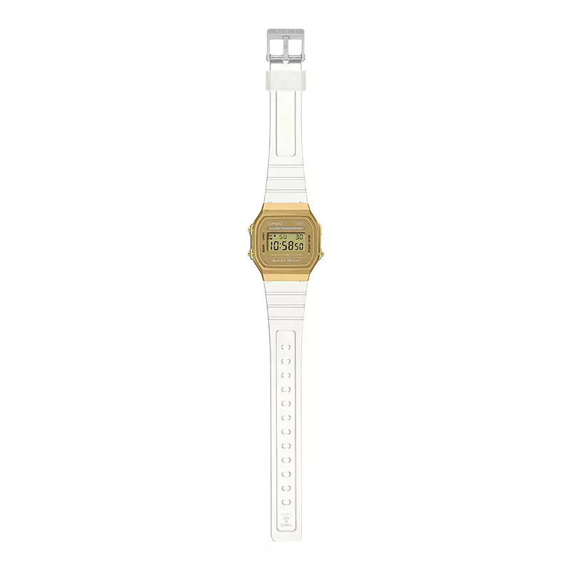 Jam Tangan Unisex Casio General A168XESG-9ADF Vintage Gold Digital Dial Transparent Resin Band