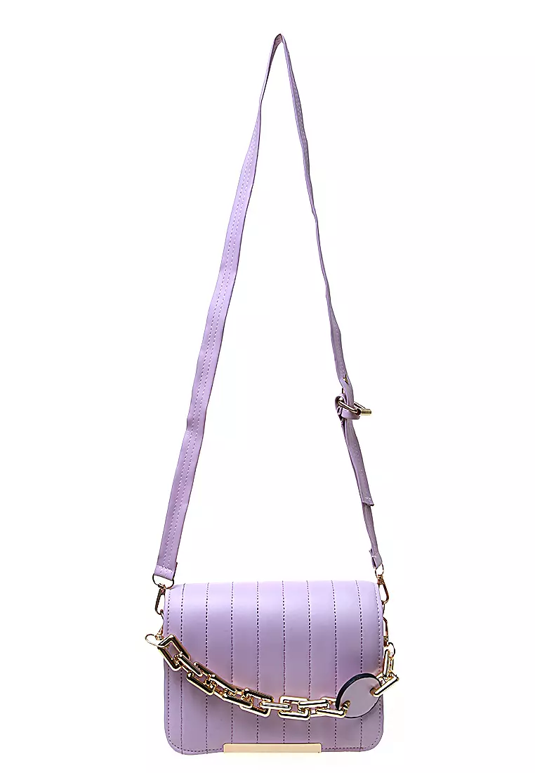 Melly Tas Selempang Wanita Tali Panjang Gold List Casual Bag - Purple
