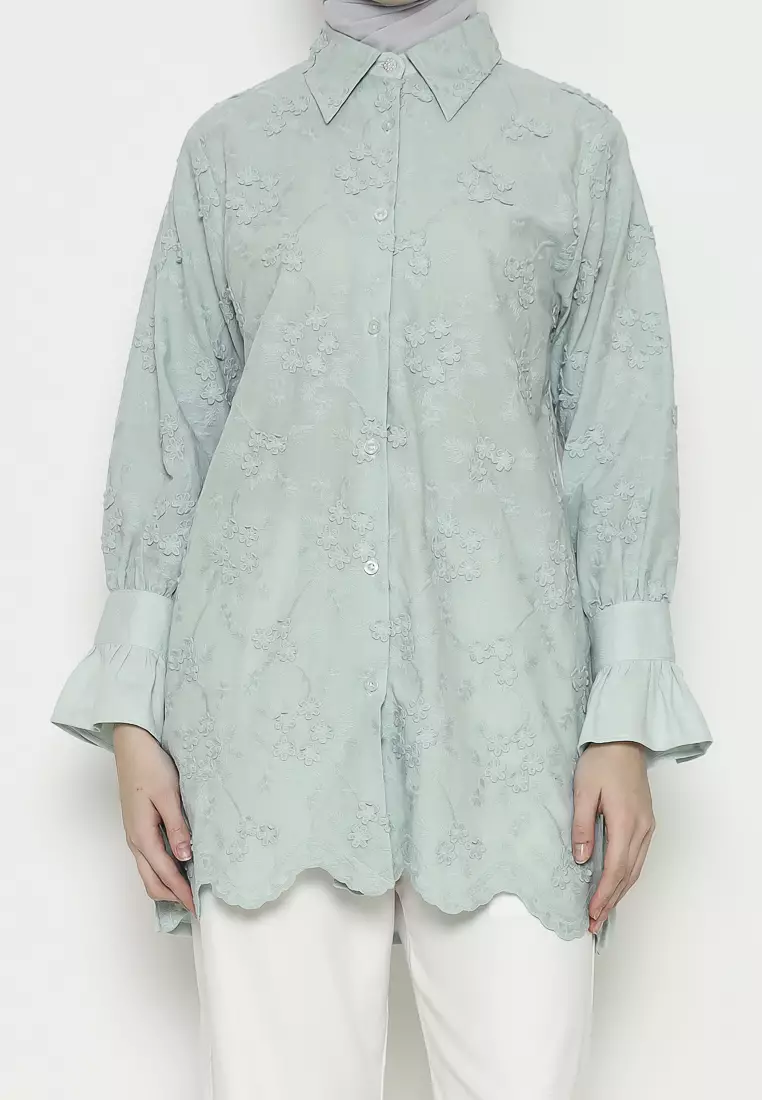 Urban Exchange Indira Green Tunik - Atasan Kemeja Tunik Hijau Warna Hijau