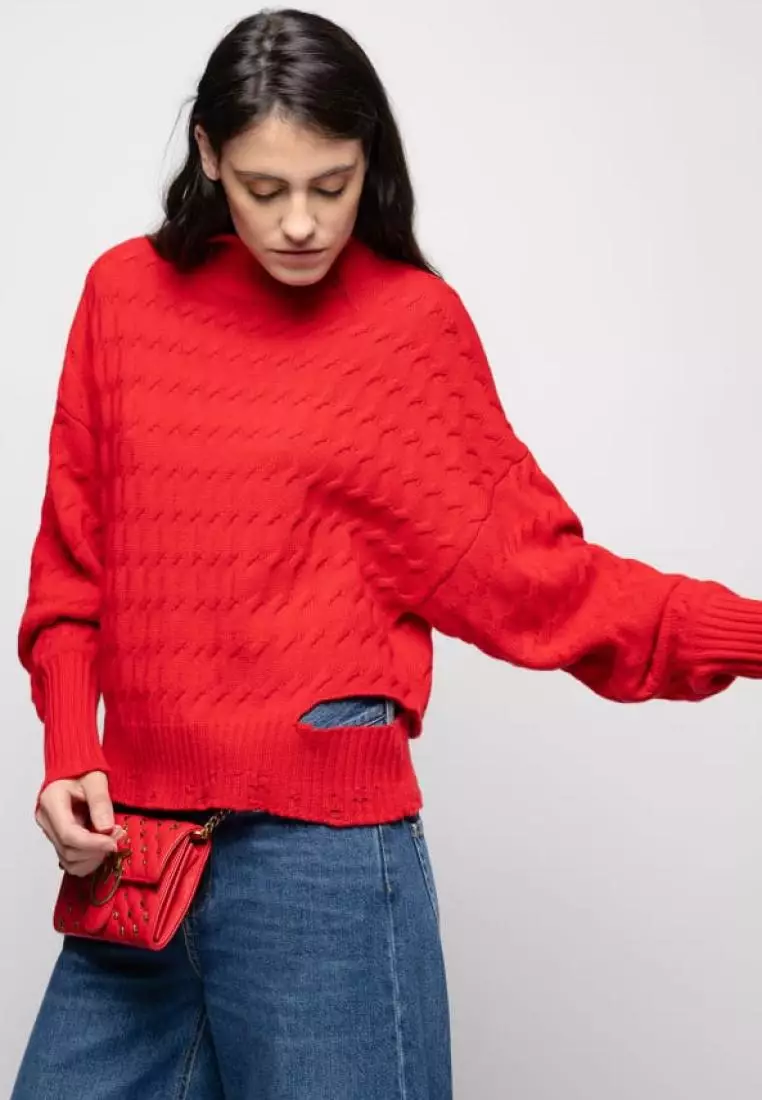 Red hot sale cable sweater