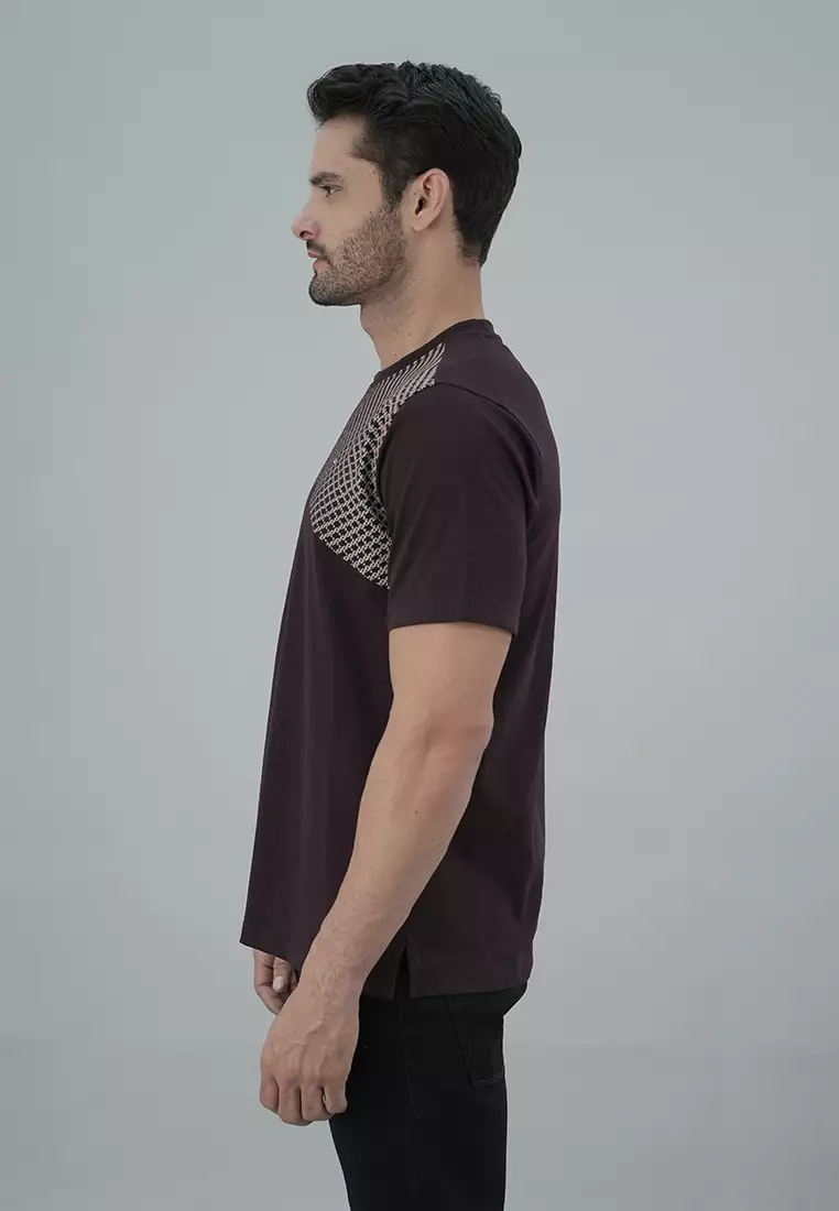 LGS - Kaos Casual - Kaos Polos - Motif Jaring - Abu - Regular Coklat - CTS.222.S3157.01.C