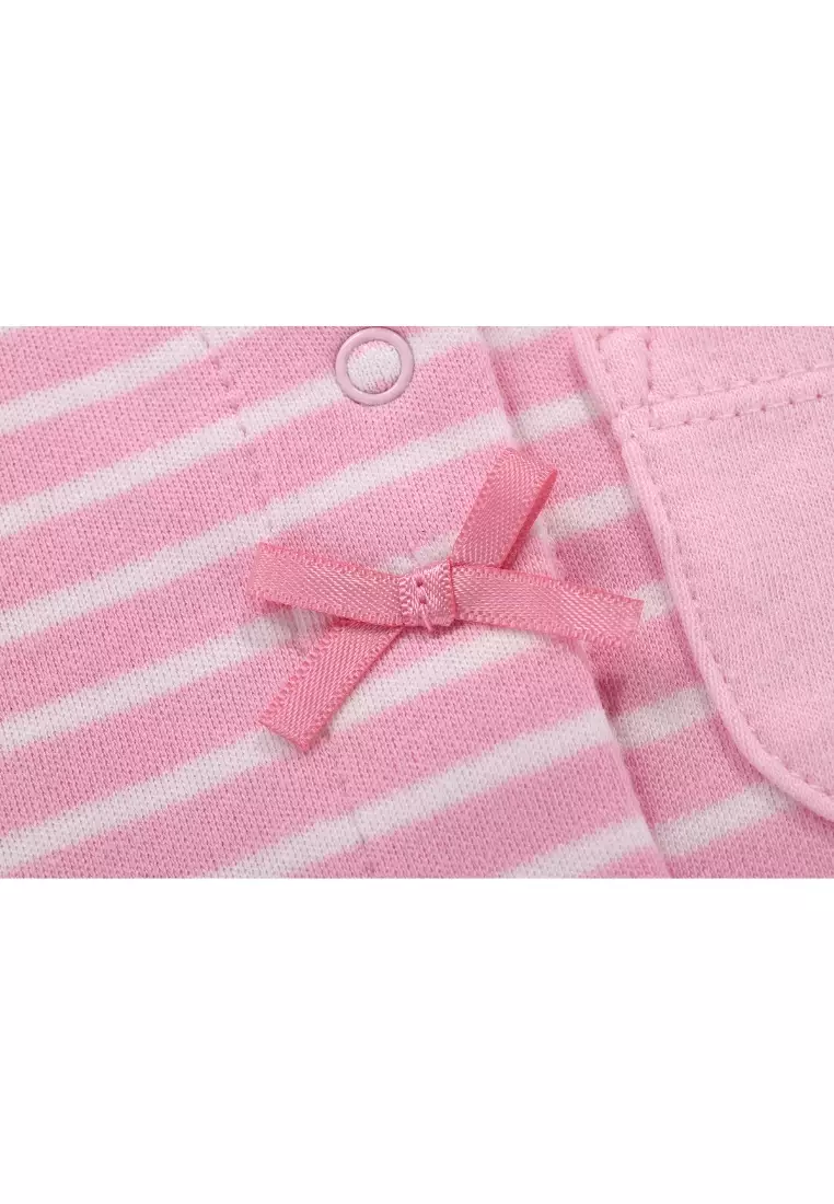 Baby Girl Romper Pink Stripes w Embroidered Little Mouse