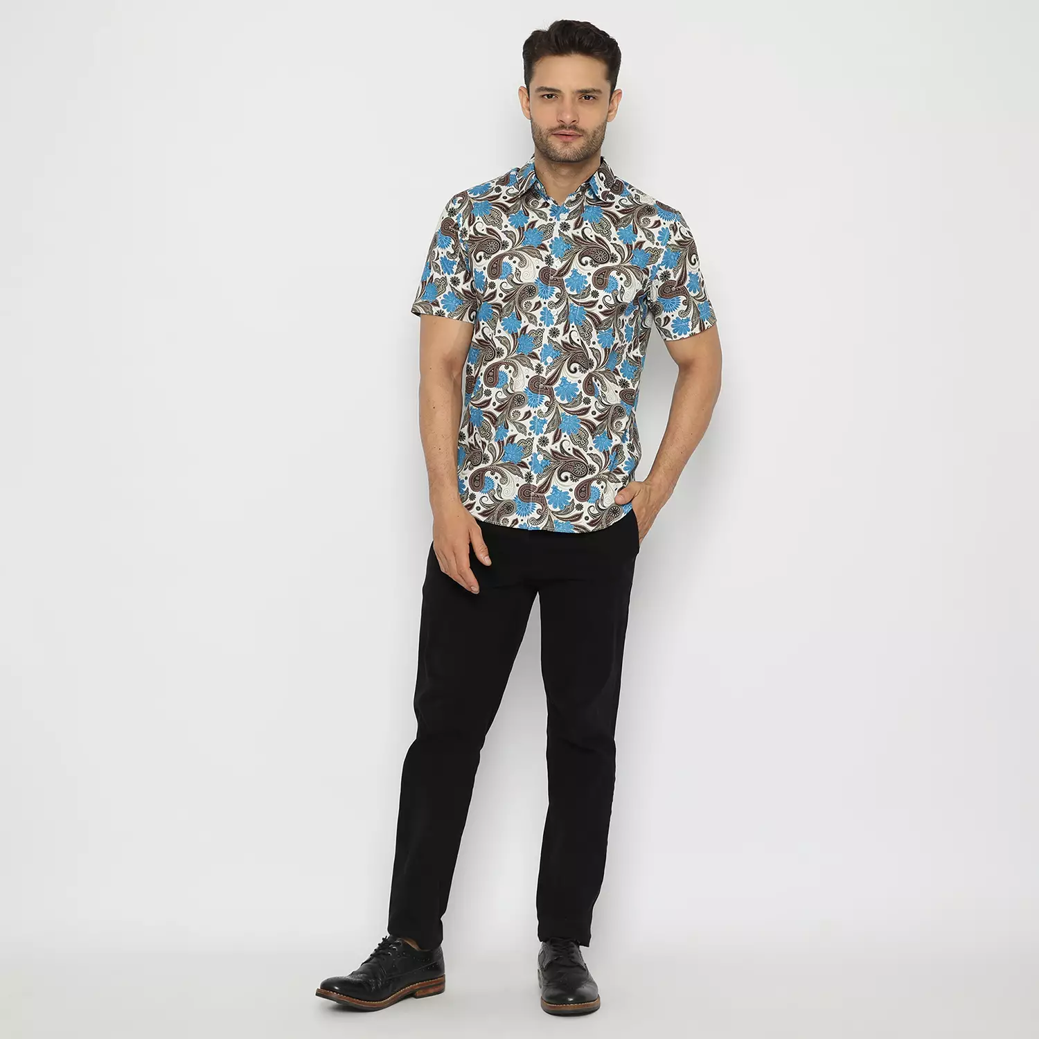 Platini Kemeja Hawai Pria Lengan Pendek Biru Coklat 131965