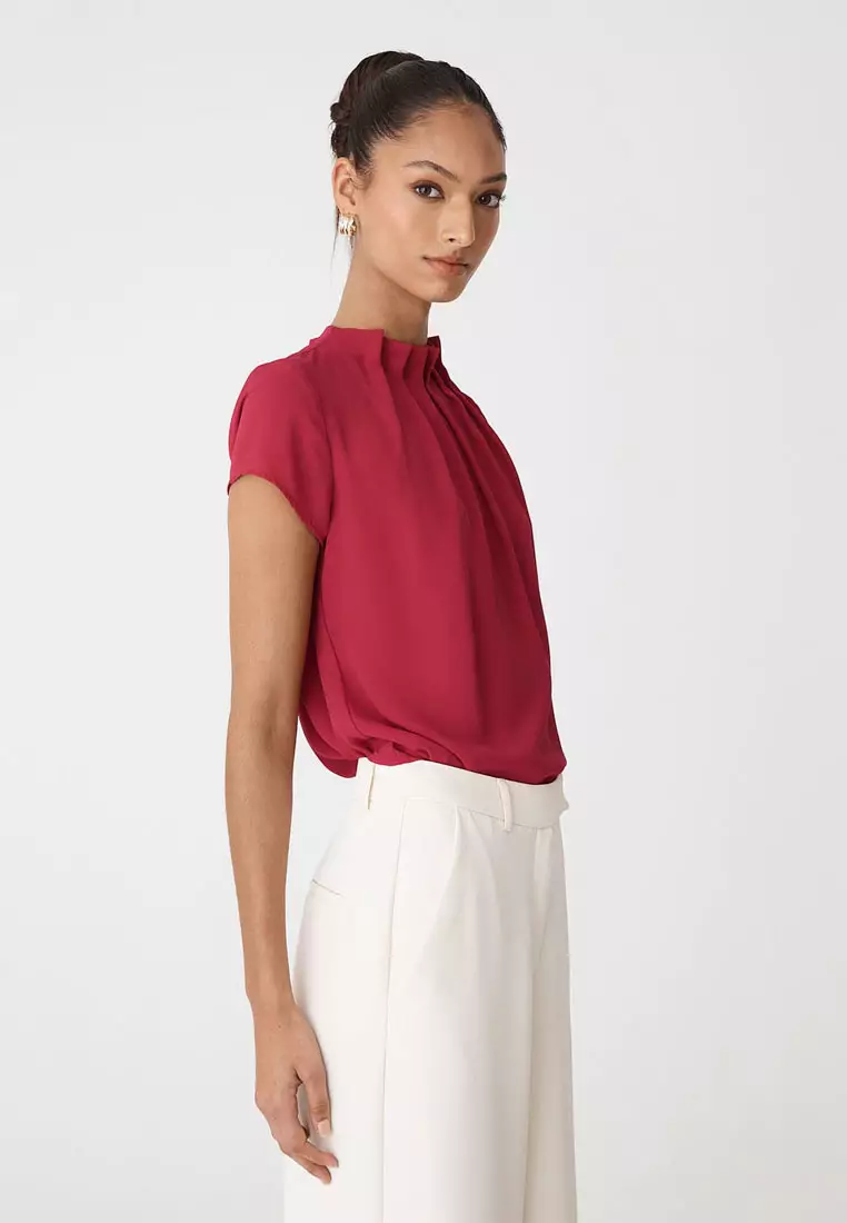 Olivia Pleated High Neck Top