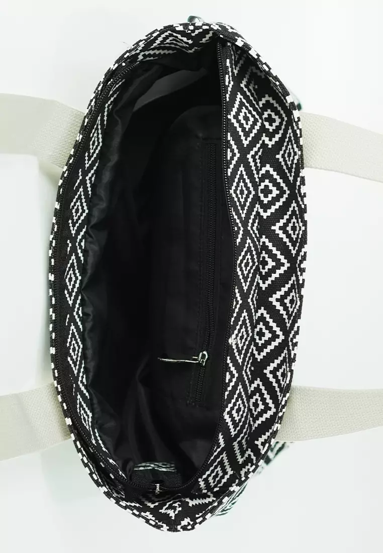 Pamole Tas Tote Bag Wanita Resleting Bahan Kanvas Kina Series - Tribal