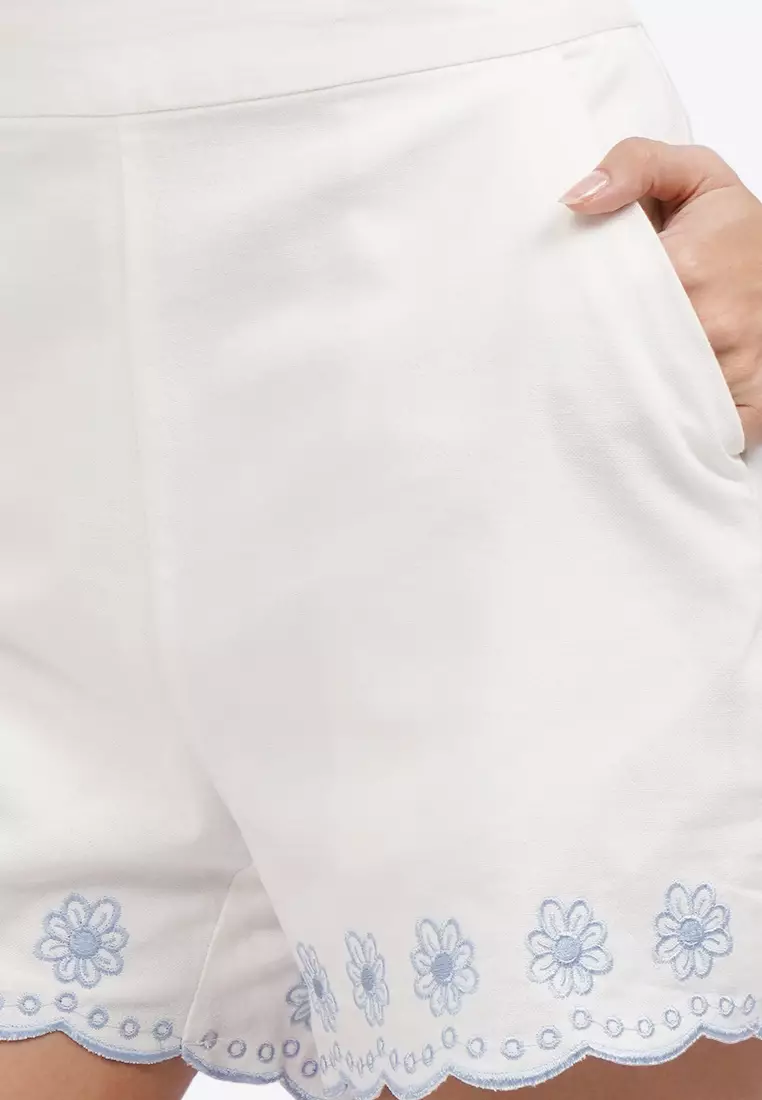Contrast Embroidered Shorts