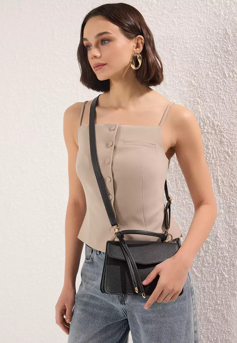 Black Cross Strap Mini City Shoulder Bag Takss25Oc00007