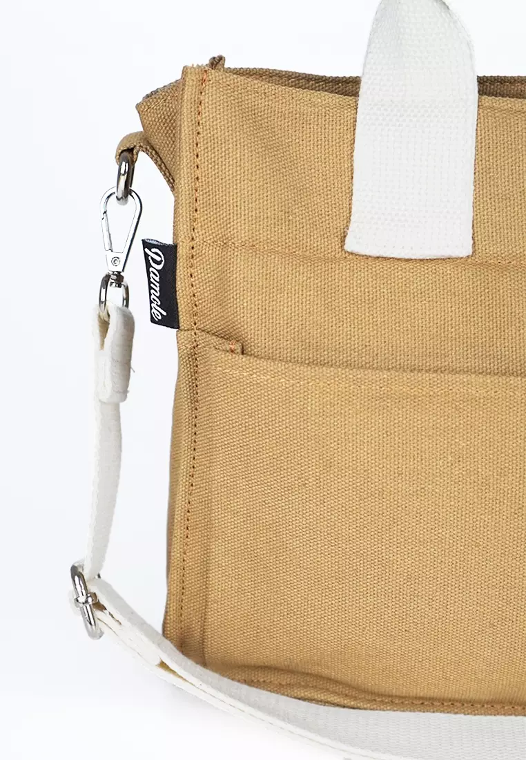 Tas Selempang Wanita Sling Bag Wanita Bahan Kanvas Penutup Resleting Veronna Series Camel