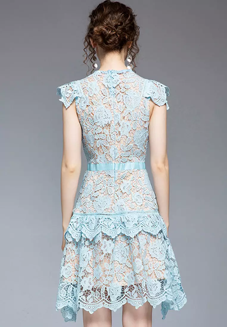 Buy Sunnydaysweety Heavy Industry Lace Flying Sleeve Slim Fit One-Piece ...