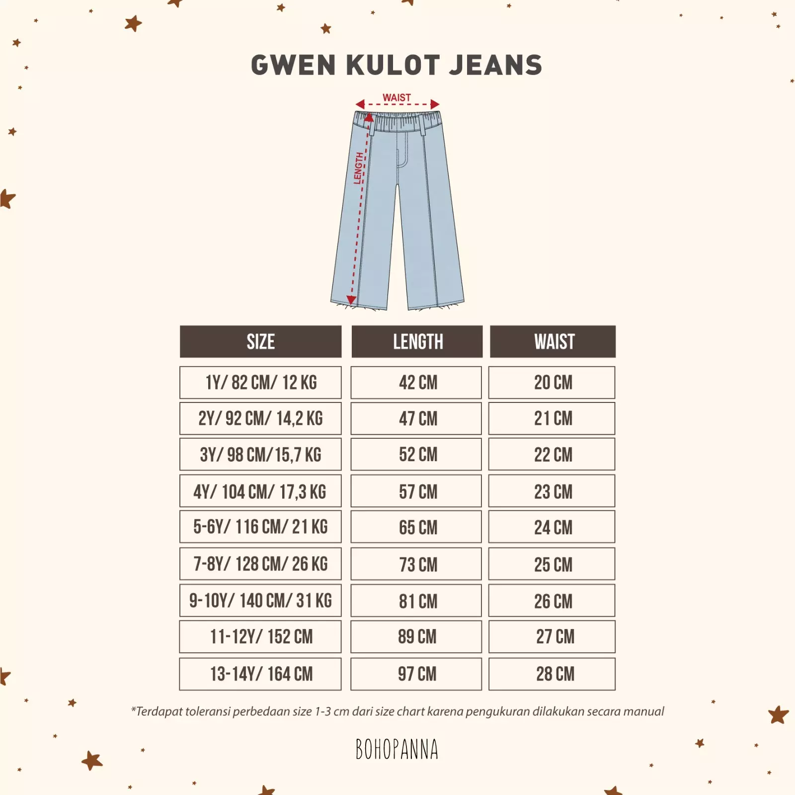 BOHOPANNA - GWEN KULOT JEANS - CELANA KULOT ANAK PEREMPUAN - CLOUD