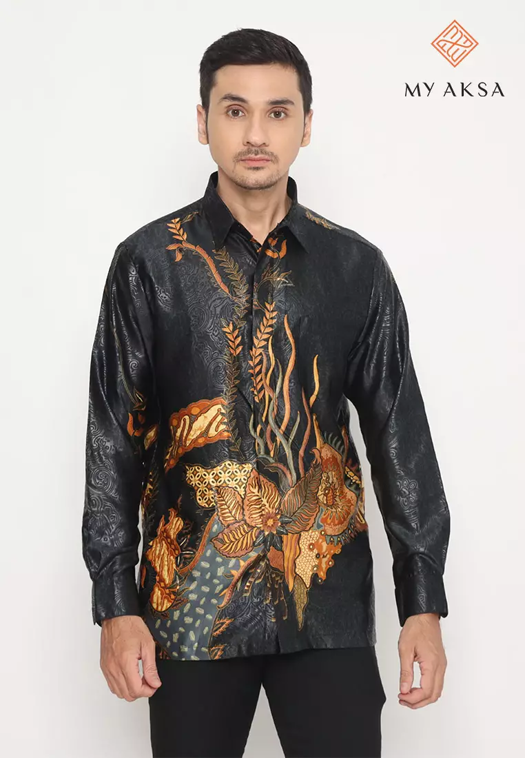 My Aksa Batik Pria Kemeja Panjang Furing Semi Sutera Omesh Ohana