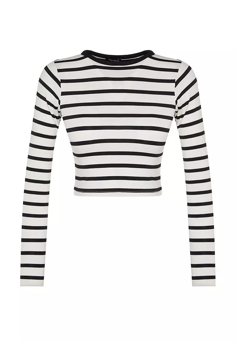 Striped Fitted Crop Knit Top