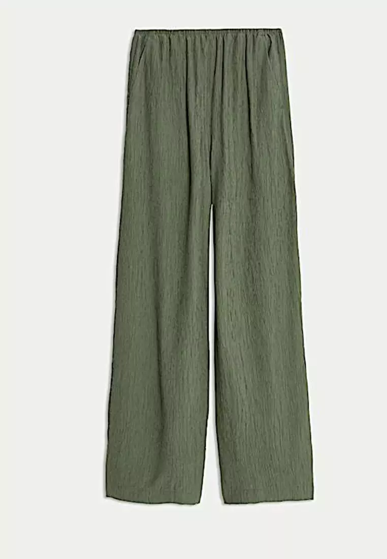 Viscose Rich Crinkle Elasticated Waist Wide Leg Trousers
