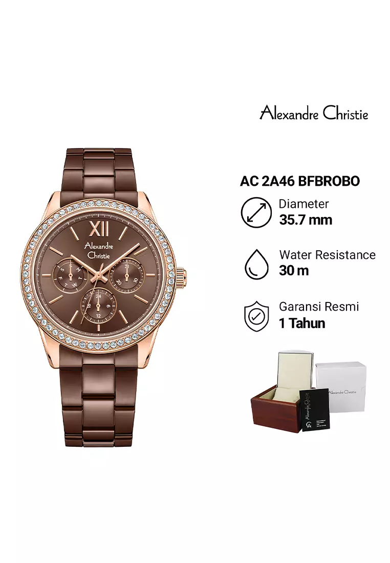Alexandre Christie - Jam Tangan Analog Wanita - Rosegold Brown Stainless Steel - 2A46 BFBROBO