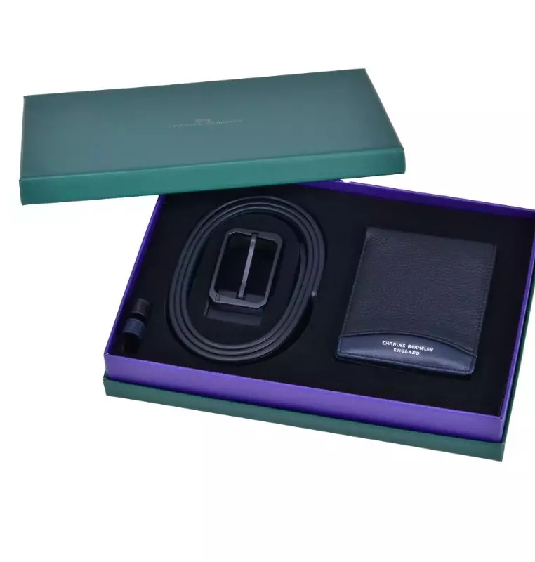 Tumbled Leather Wallet & Matte Black Buckle Belt Combo Gift Set