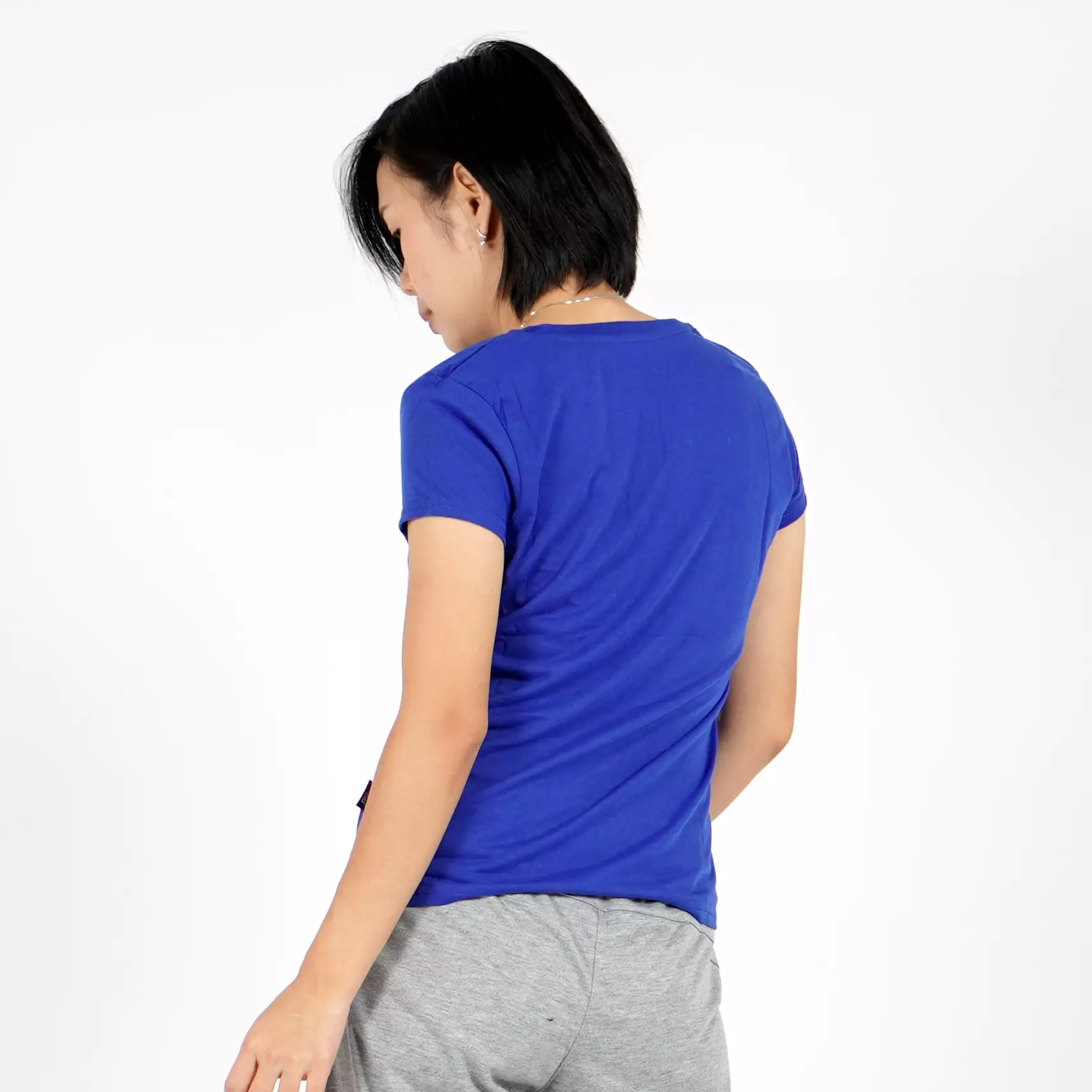 OKECHUKU Vioree T-Shirt V-Neck Oblong Polos Tangan Pendek Kaos Wanita Leher V - Biru