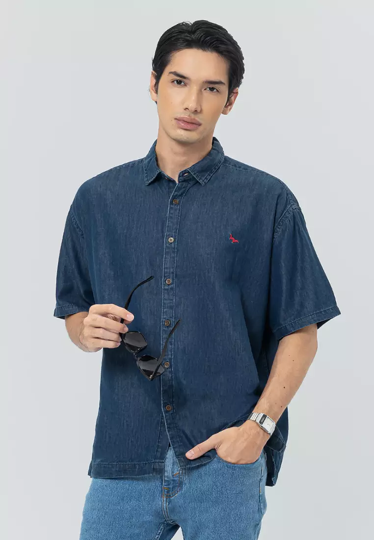 JOYRIDE - Light Blue Kemeja Denim Casual Pria Lengan Pendek SS - Top Man Shirt