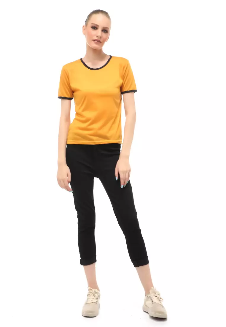 Kaos Oversize List Short Sleeves Design Simple Relaxed Fit - Mustard
