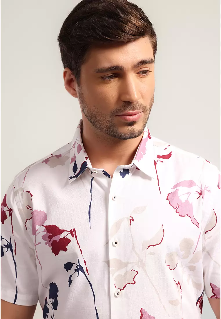 MOC - Kemeja Motif Pria Lengan Pendek Alfie - White