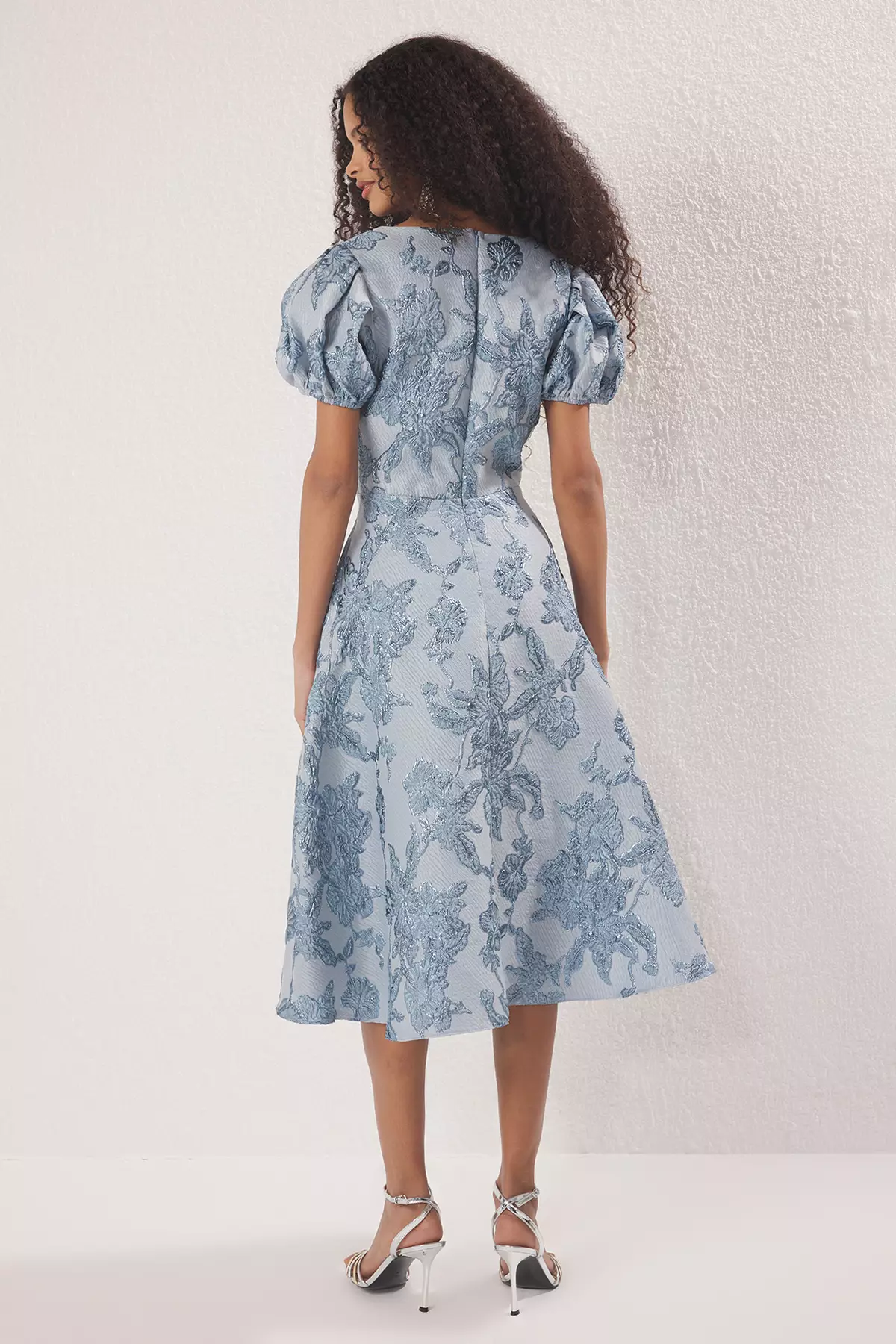 Light Blue A-Line Jacquard Woven Midi Elegant Evening Prom Dress TPRSS25EL00202