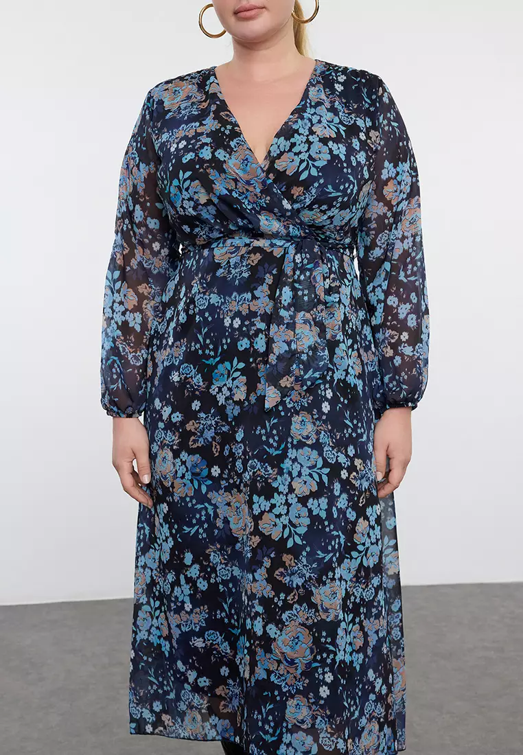 Plus Size Printed Wrap Dress