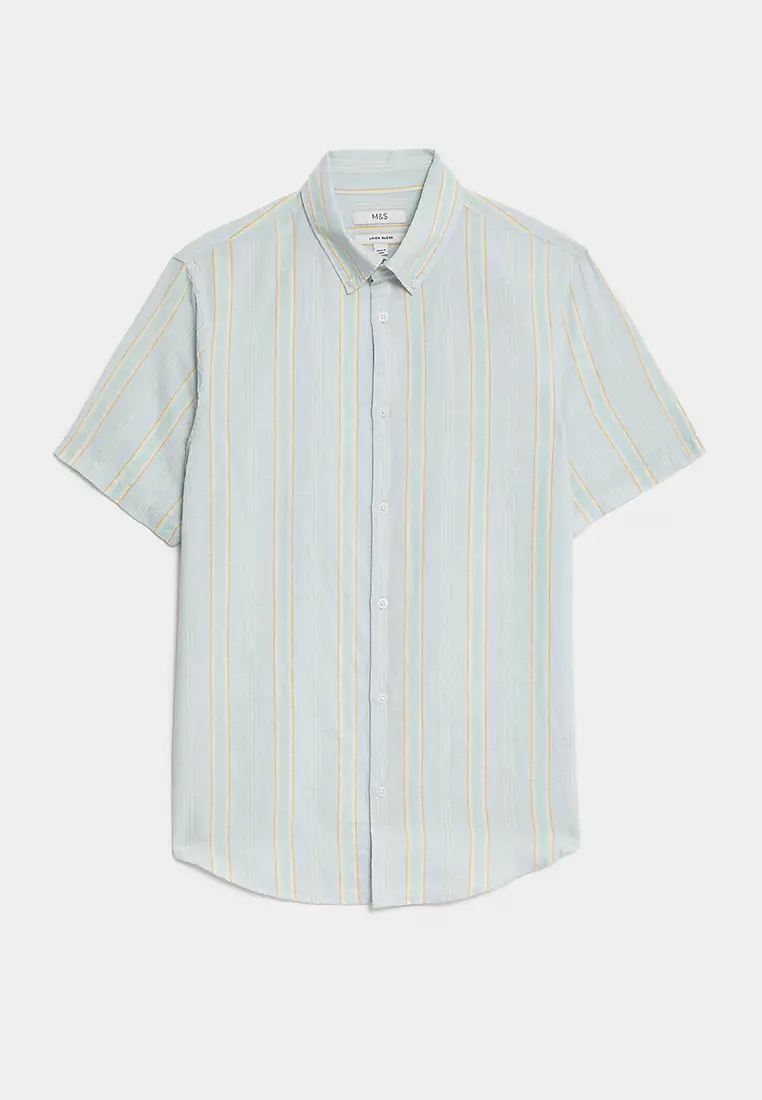 Easy Iron Cotton Linen Blend Striped Shirt