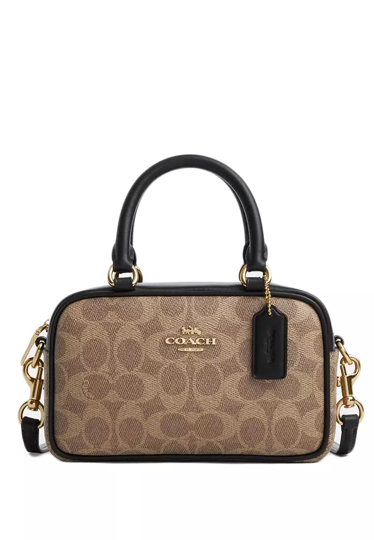 Satchel Crossbody Bag In Signature Canvas - Tan/Black