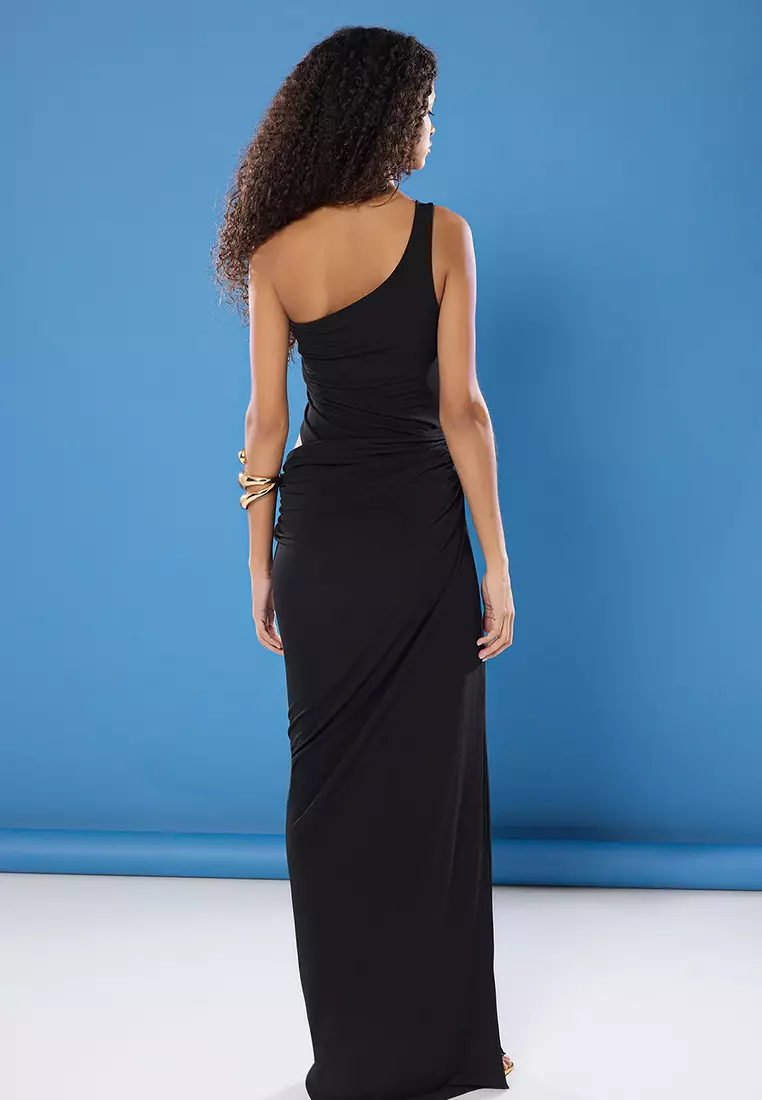 Black Body-fitting Accessory Detailed Knitted Long Elegant Evening Night Graduation Dress TPRSS25AE00104