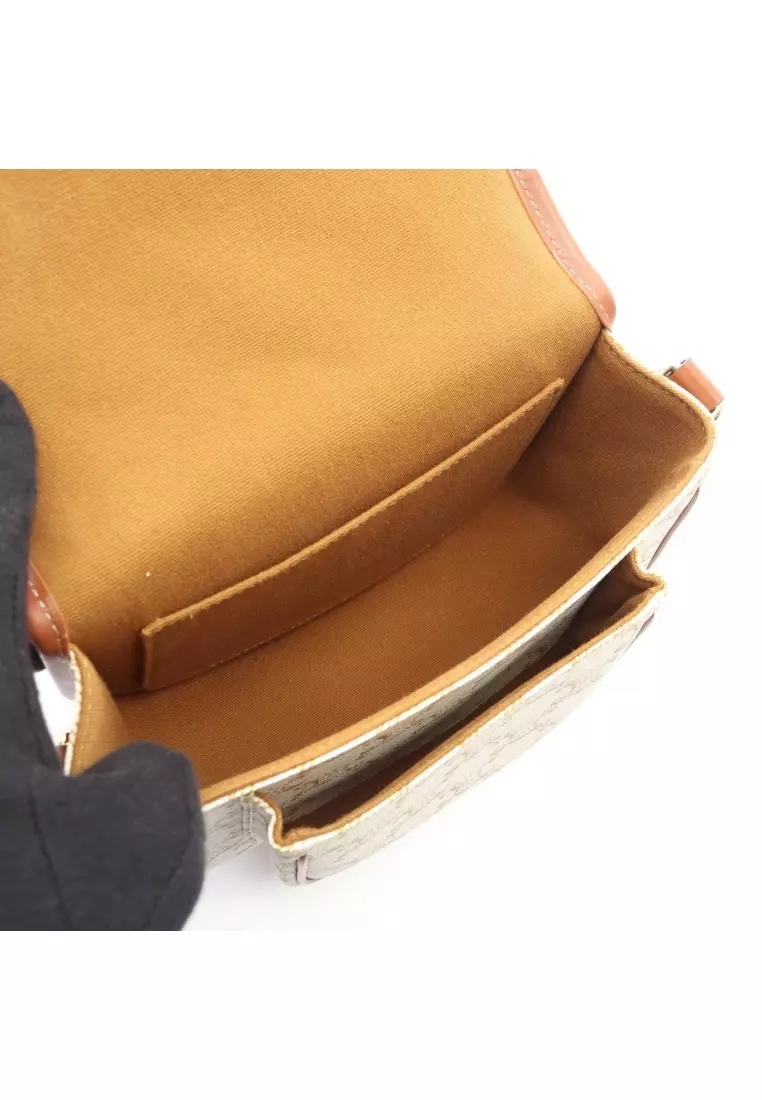 Pre-Loved Celine Folco medium bag Triomphe Shoulder bag PVC leather white Brown