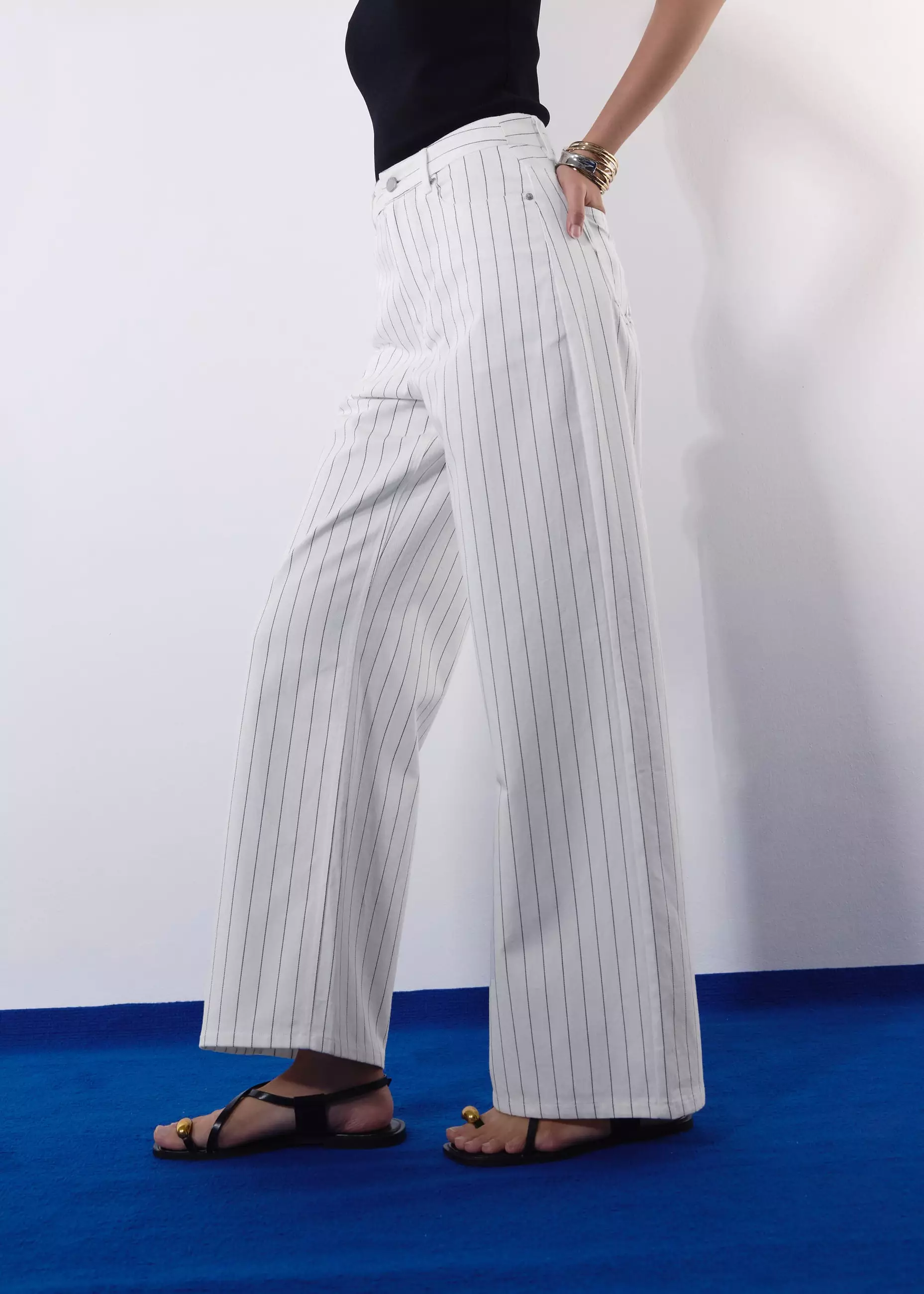 Celana Panjang Wanita - Pinstripe Cotton Twill 5-Pocket High Rise Straight Leg Pants
