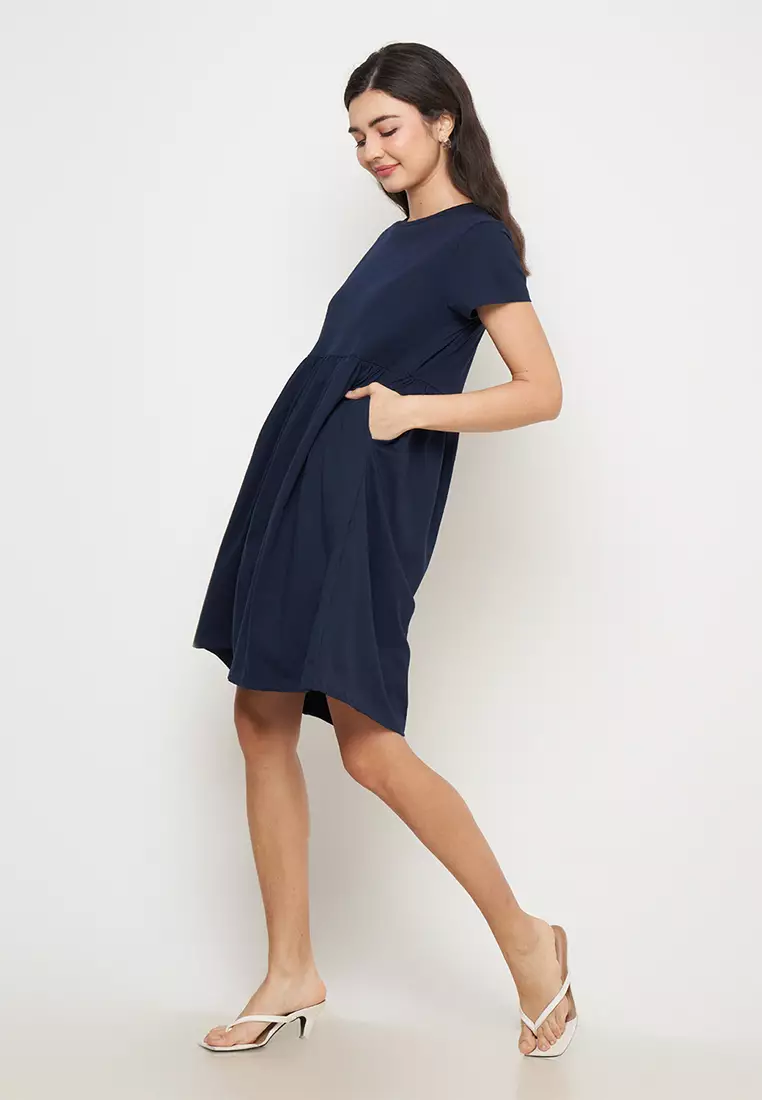 Jual SRITEX IRO BASIC Baby Doll Midi Dress Navy Original 2024