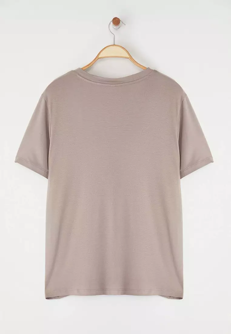 Stone Regular Fit V-Neck Big Size T-Shirt Tbbss25Bf00062