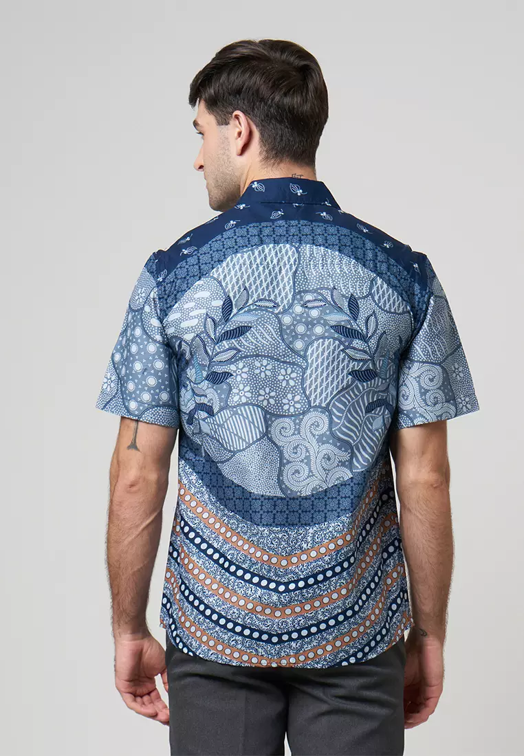 Slimfit Viran Grey Kemeja Batik Pria Lengan Pendek