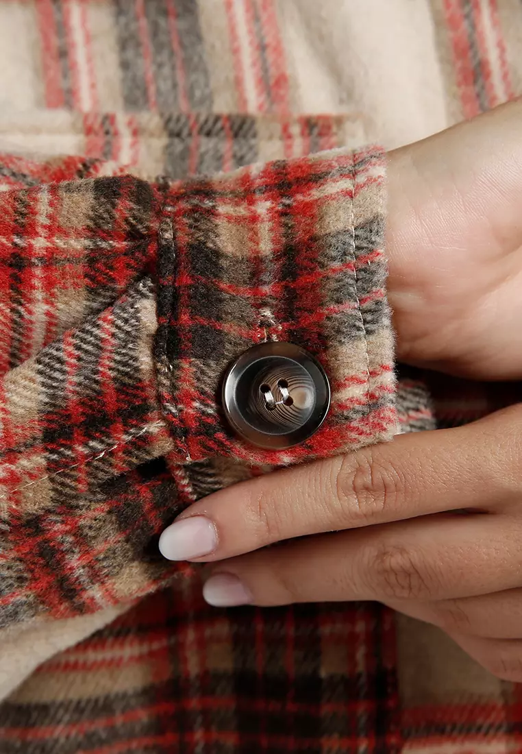 Red Oversized Flannel Plaid Shirt