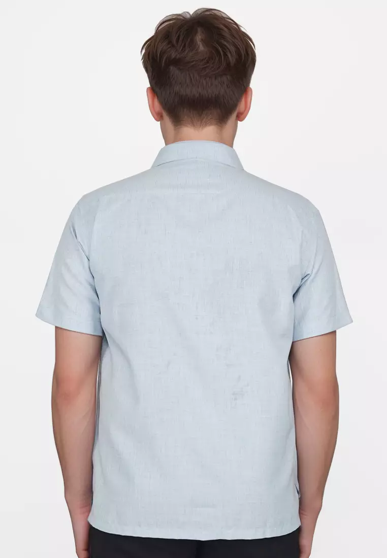 Crocodile BORE 2028 Blue - Men Shirt Kemeja Lengan Pendek - Relax Fit - Katun