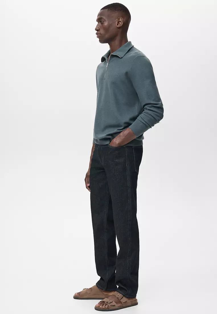 Microstructure Sweater With Zipper Collar