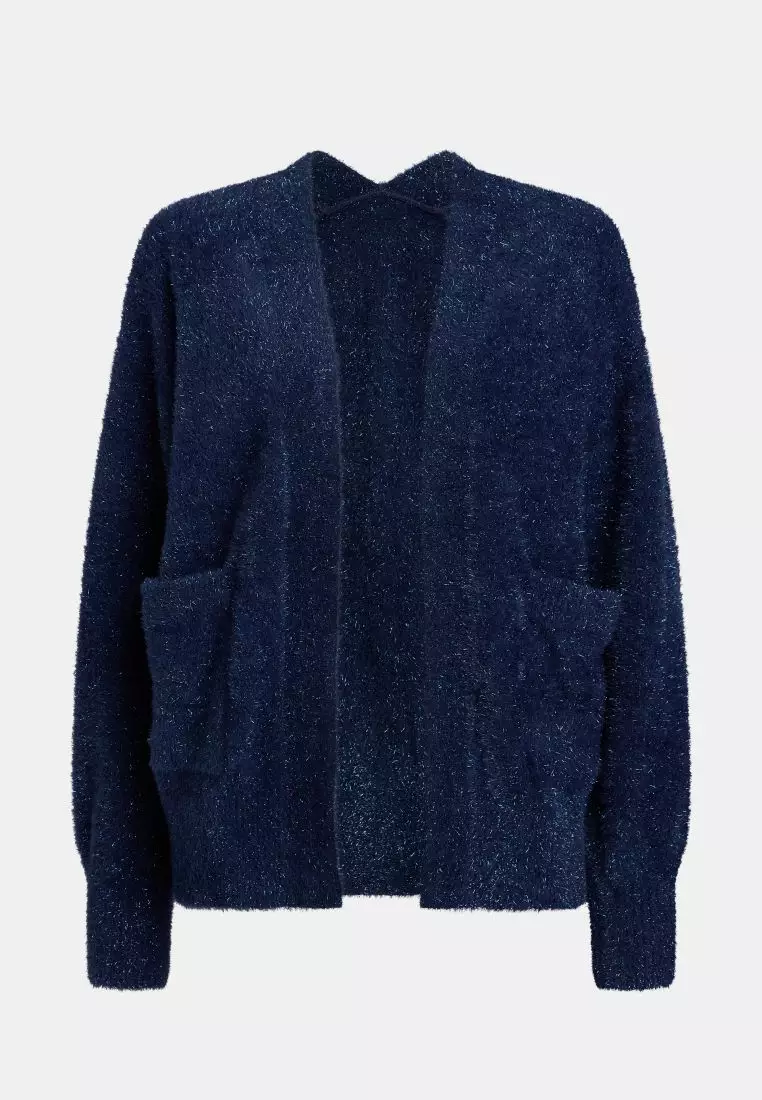 Fuzzy blue cardigan on sale