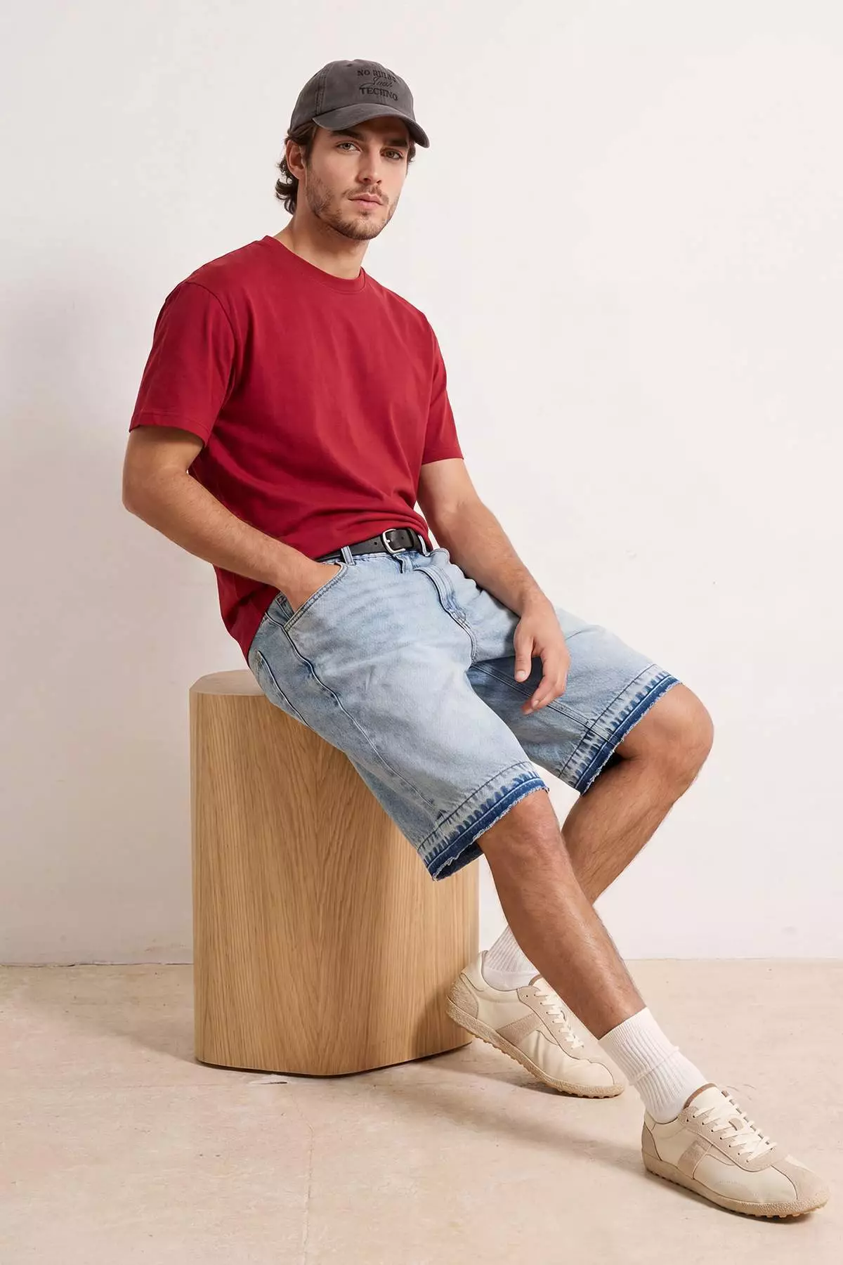 Red - White Oversize/Relaxed Fit 100% Cotton T-Shirt Tmnss24Ts00038