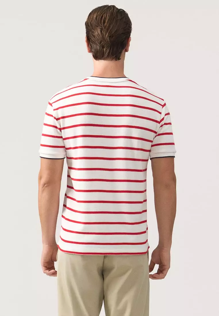 Regular Fit Striped T-Shirt With Contrast Tipping Detail In Honeycomb Pique