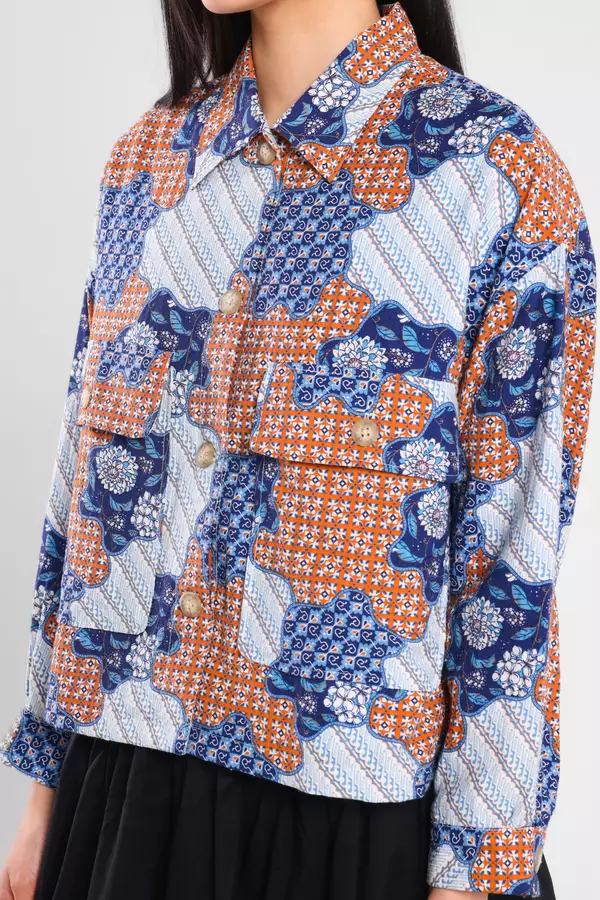 Minimal - Kana - Jaket Batik Bunga - Teracotta Colour Blue