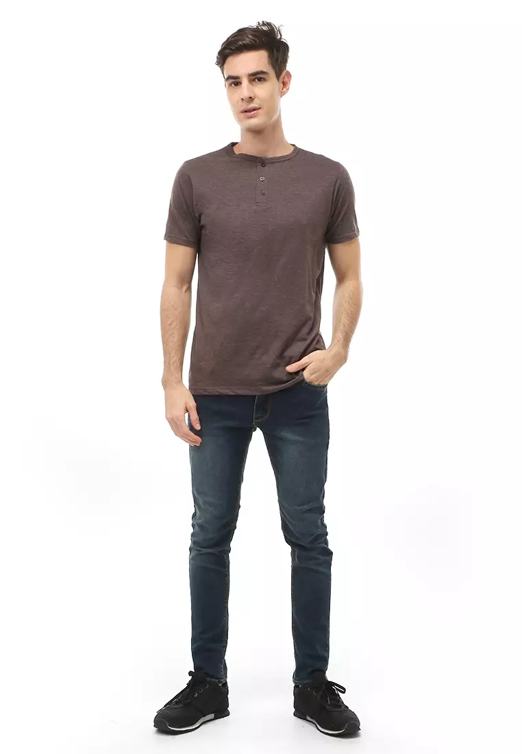 Jack T-Shirt Atasan Kasual Kaos Polos Pria Model Kancing Lengan Pendek Material Cotton ORIGINAL - Brown Misty