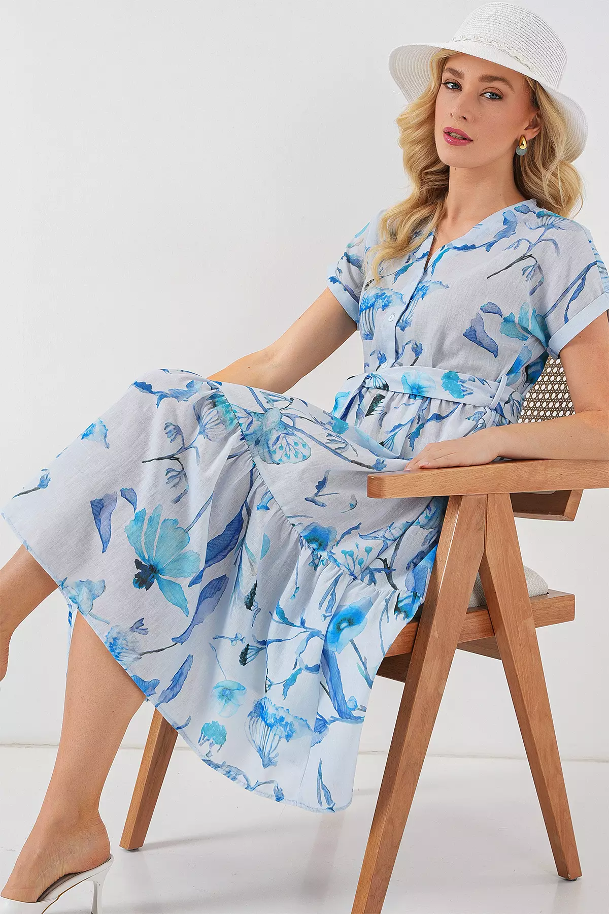 Printed Short Sleeve Shirt Dress
